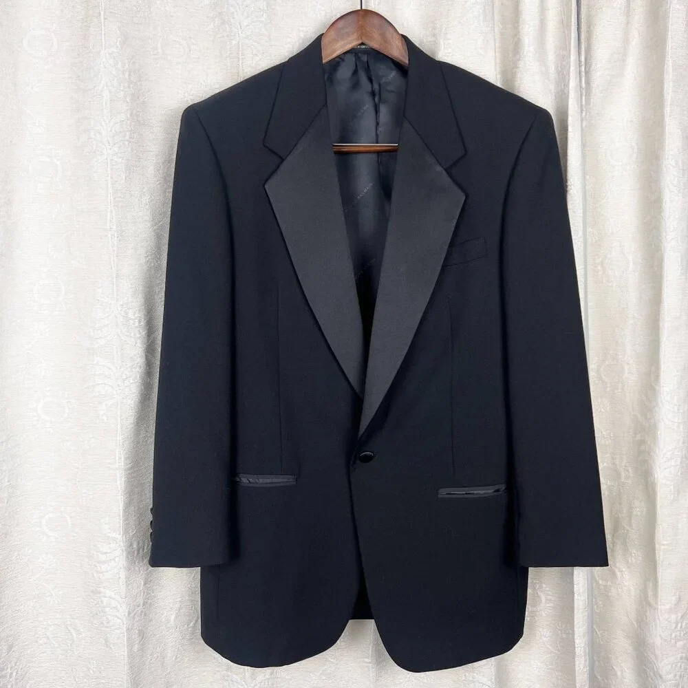 Pierre Balmain 40L tuxedo suit jacket wool 1-button blazer satin lapels formal